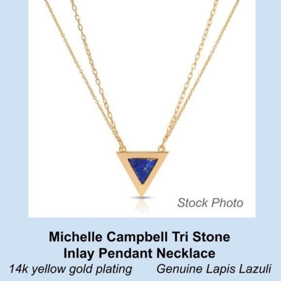 Michelle Campbell New Pendant Necklace 14K Gold Genuine Lapis Stone Inlay - Picture 2 of 9